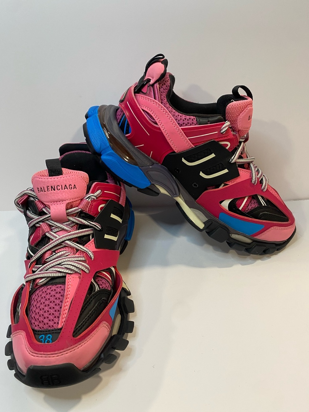 Balenciaga track Pink, Blue & Black Runner Sneakers 542436 EU 38 US 8